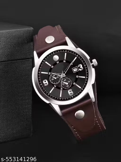 Brown Genuine Leather Square Dial Analog Watch