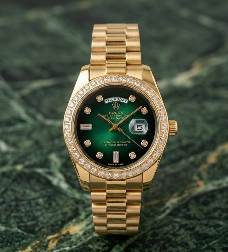 Role_x Oyster Perpetual Day Date Diamond Gold-Green