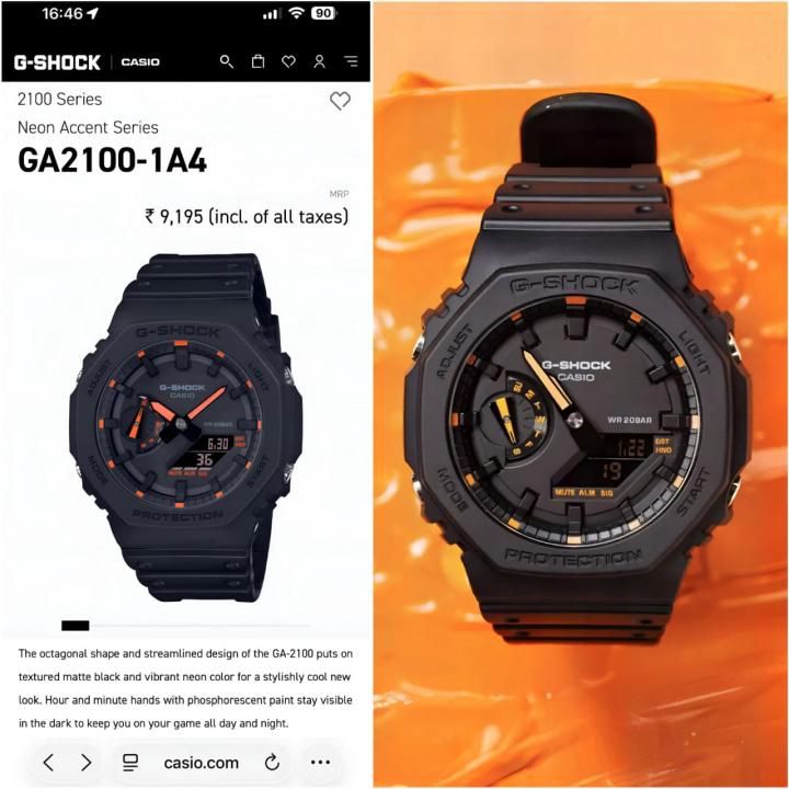 Casio g shock ga2100 black and orange