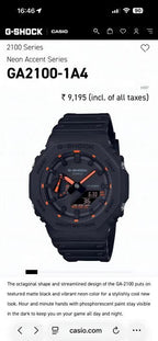 Casio g shock ga2100 black and orange